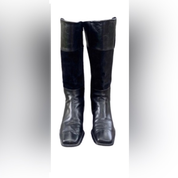 Stuart Weitzman Black Leather & Suede Riding Boots Size 6 - Picture 3 of 10